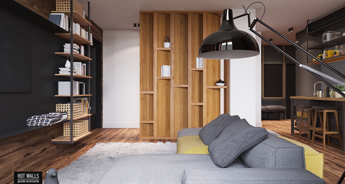 중국-모던-하우스-bokshelf-seperating-space-gray-couch-wood-wall-decor.jpg
