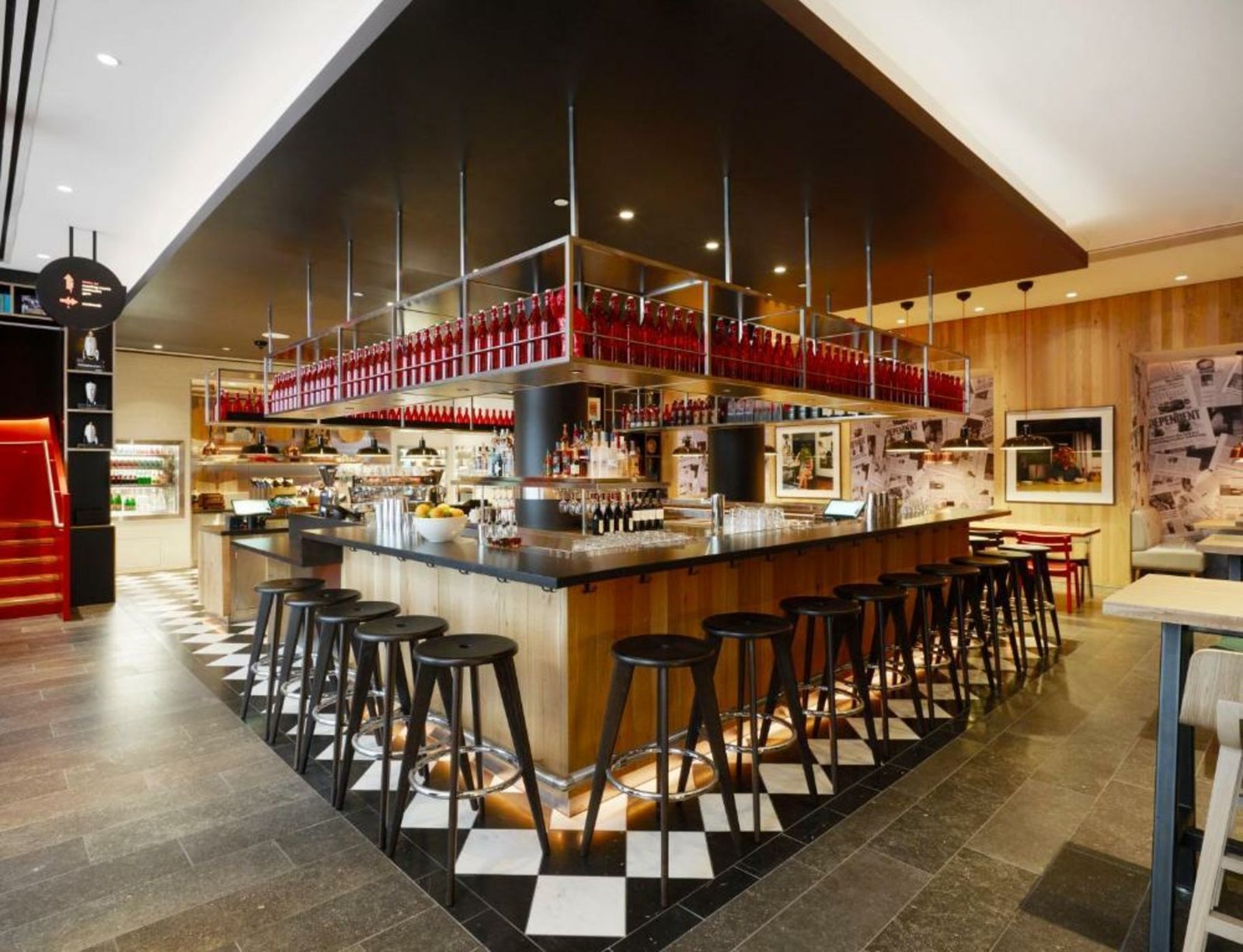 canteenM bar with red bottle display at citizenM Washington DC Capitol