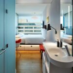 Guest room seen from the bathroom door