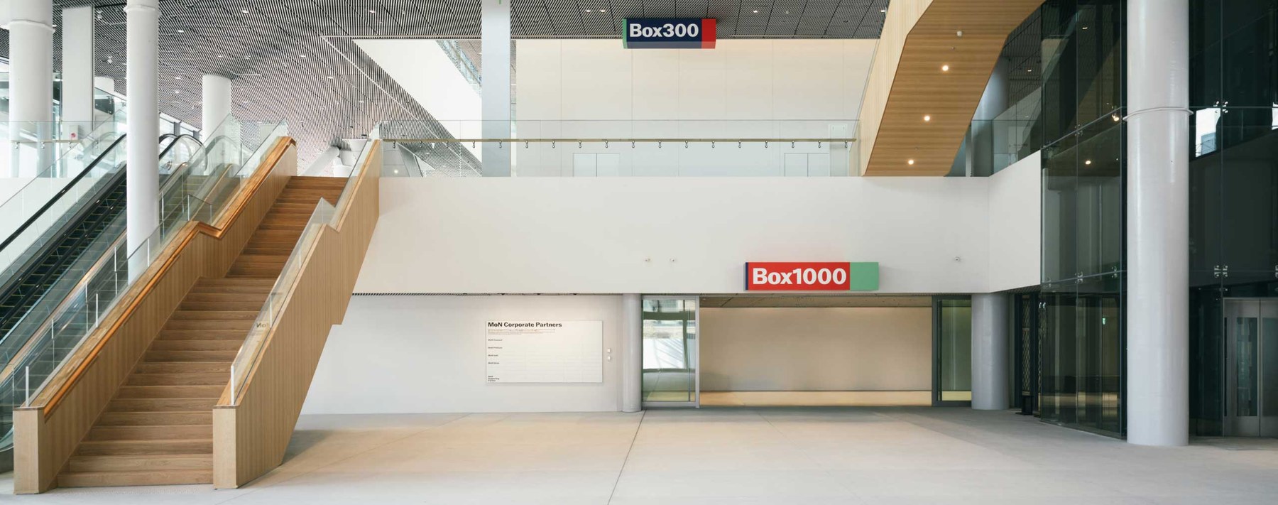 MoN Takanawa lobby with Box300 and Box1000 signage