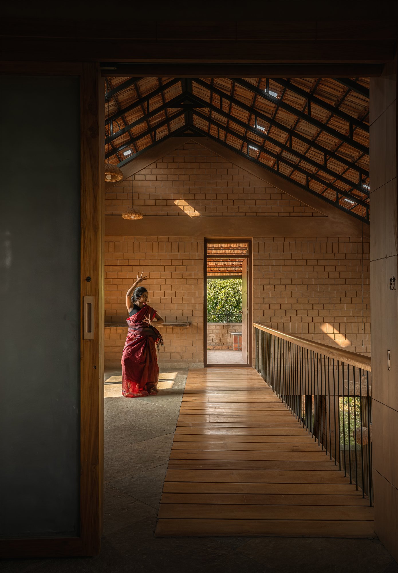 Saffron Verandah House reclaimed Karaikudi stone pillars