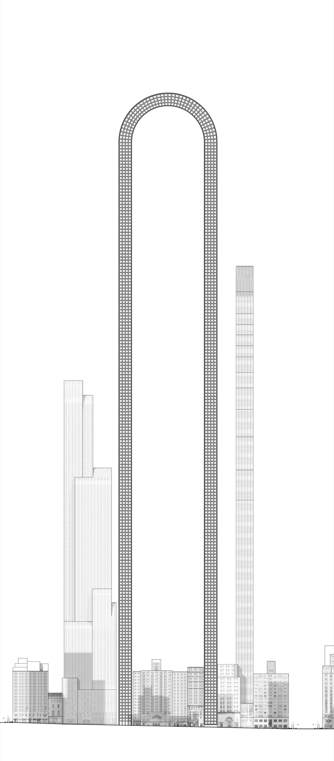 The Big Bend elevation drawing with neighbouring towers