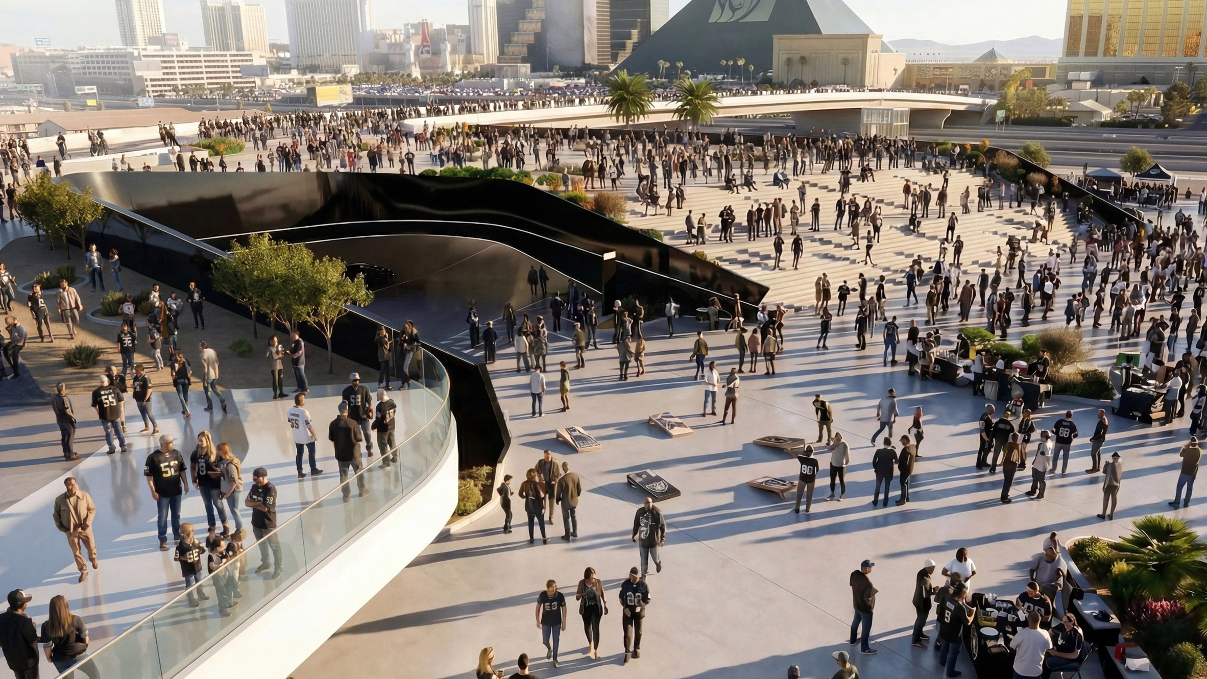 일론 머스크의 지하터널역 입구가 있는 North Plaza 광장에 모인 인파