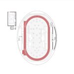 옥상 러닝 트랙이 보이는 Horácká Arena 지붕 평면도