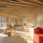 원목으로 마감한 어린이집 보육실 내부