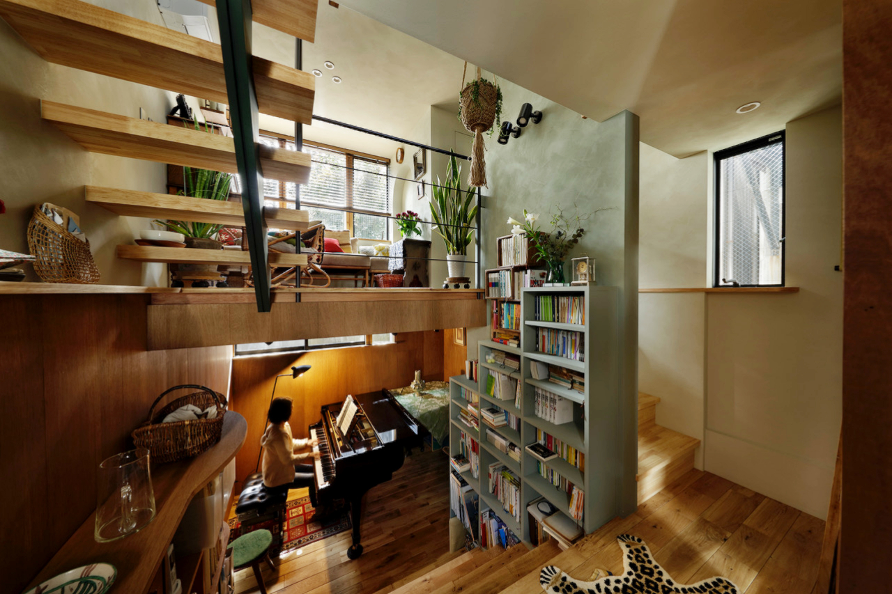 따뜻한 톤 목재로 마감한 Park & Tiny House 반지하 피아노실