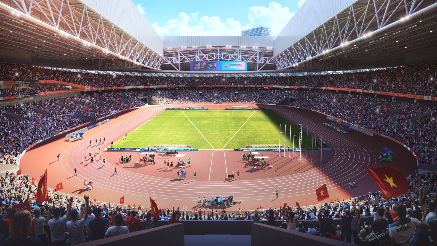 육상 트랙을 두른 Rach Chiec Stadium 7만 석 관중석 내부
